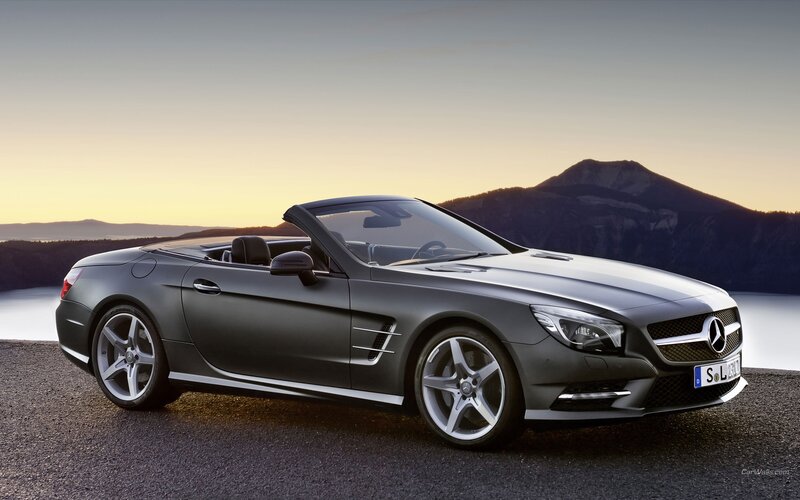 Mercedes-Benz SL convertible at sunset