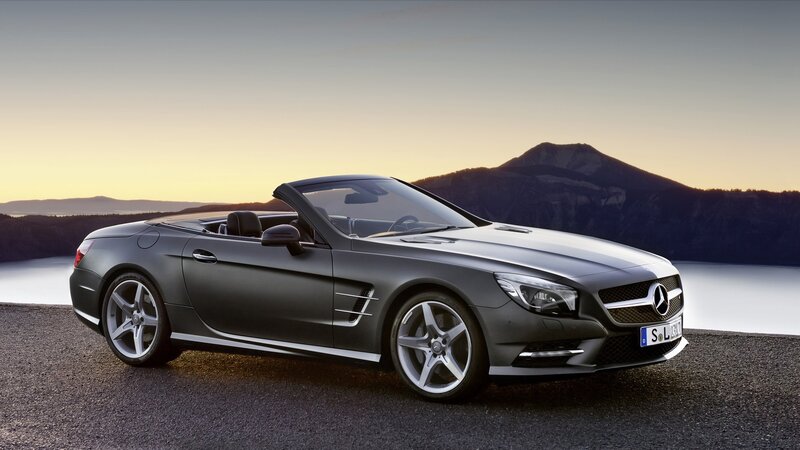 Mercedes-Benz SL convertible at sunset