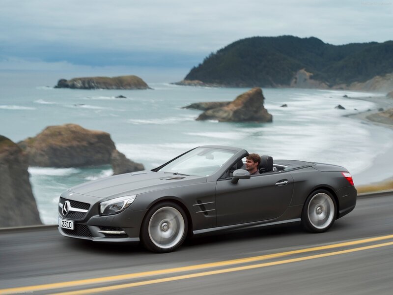 Mercedes-Benz SL driving on coast