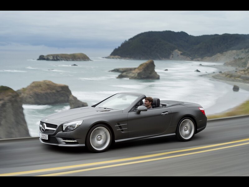 Mercedes-Benz SL driving on coast
