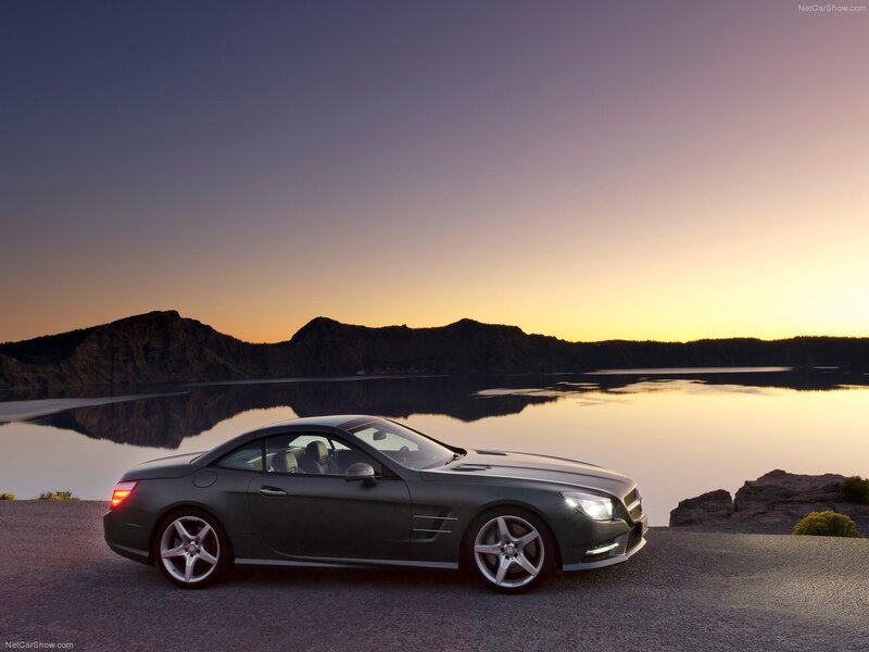 Mercedes-Benz SL parked by a lake