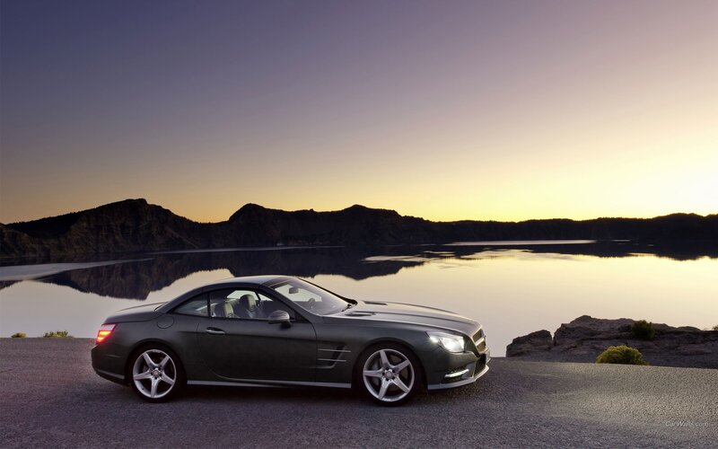 Mercedes-Benz SL parked by a lake