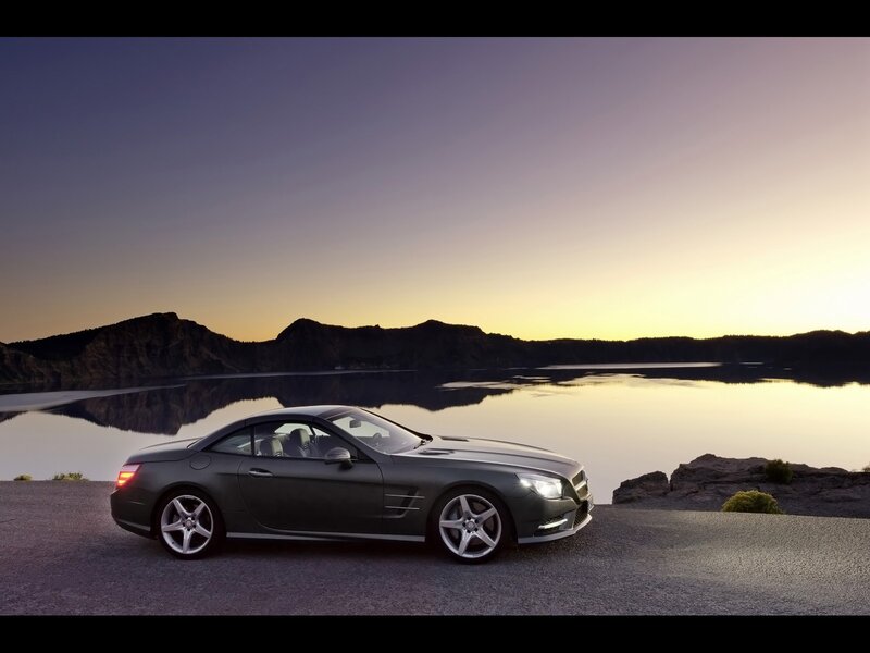 Mercedes-Benz SL parked by a lake