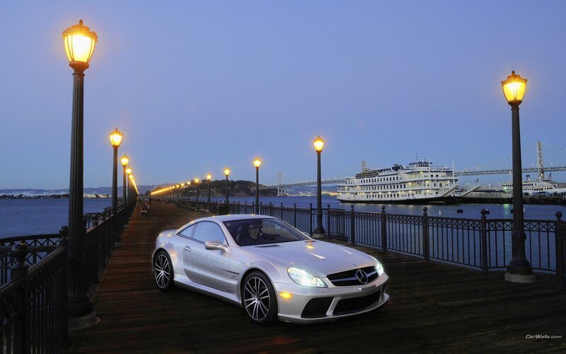 Mercedes-Benz SLR on a pier at dusk