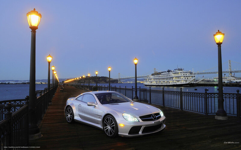 Mercedes-Benz SLR on a pier at dusk