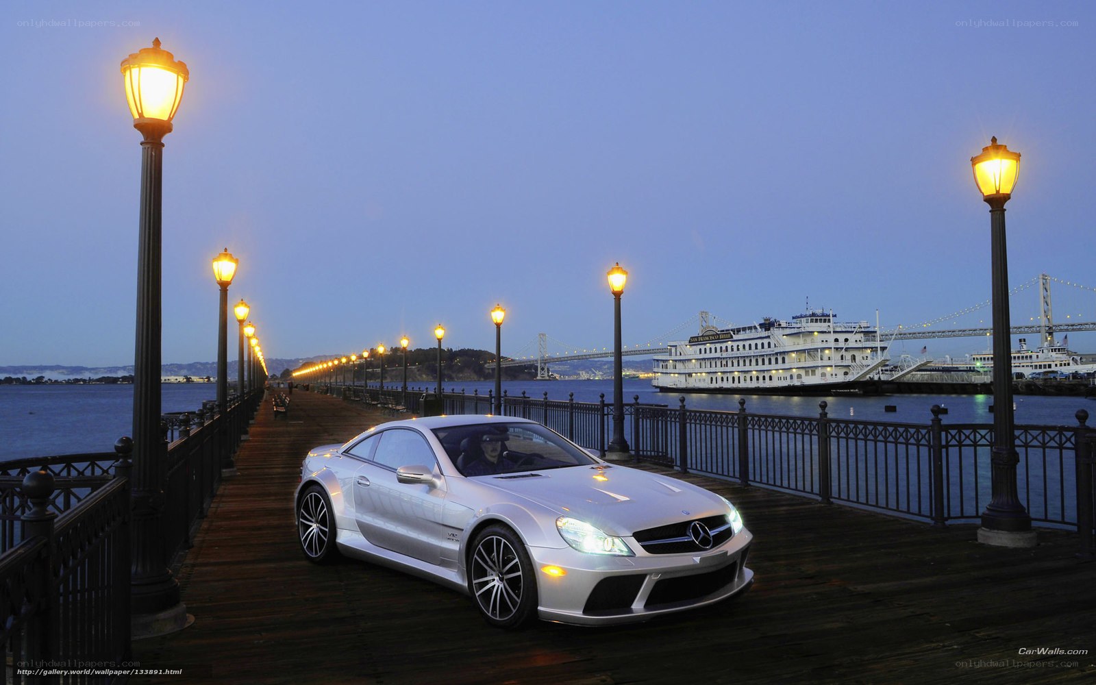 Mercedes-Benz SLR on a pier at dusk