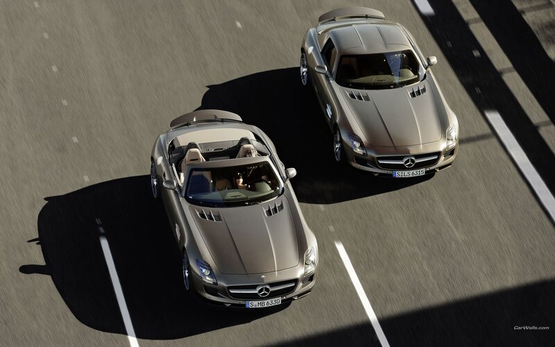 Mercedes-Benz SLS AMG cars on road