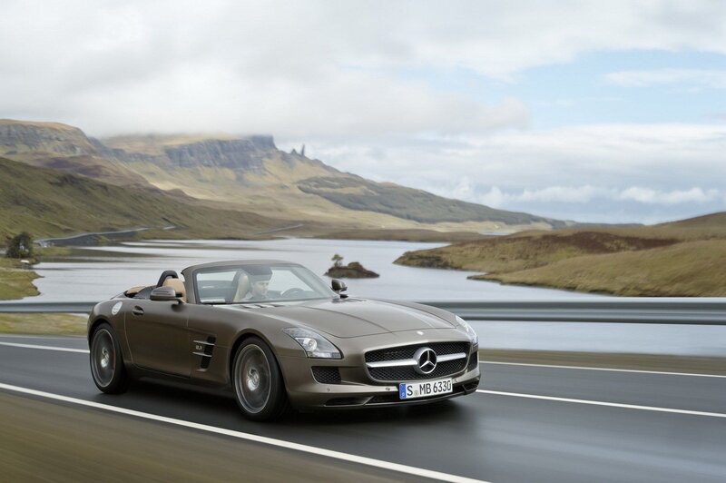 Mercedes-Benz SLS AMG driving on a scenic road