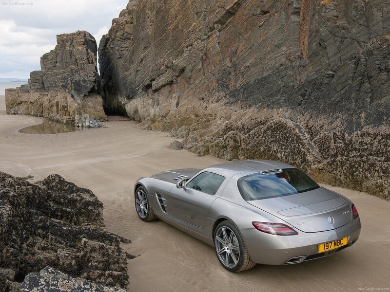 Mercedes-Benz SLS AMG on a beach