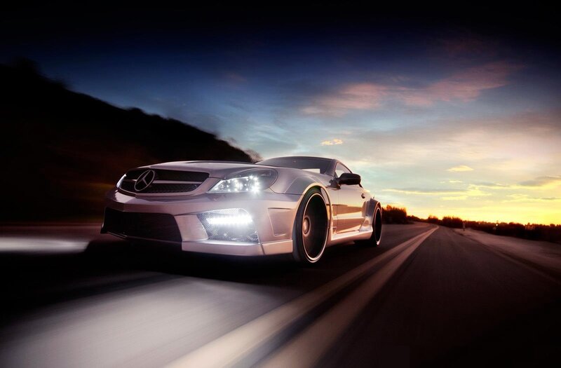 Mercedes-Benz speeding on road