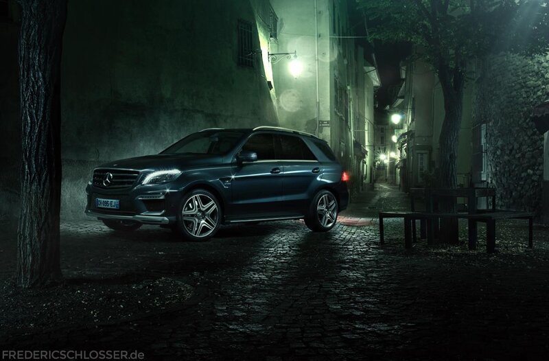 Mercedes-Benz SUV at night