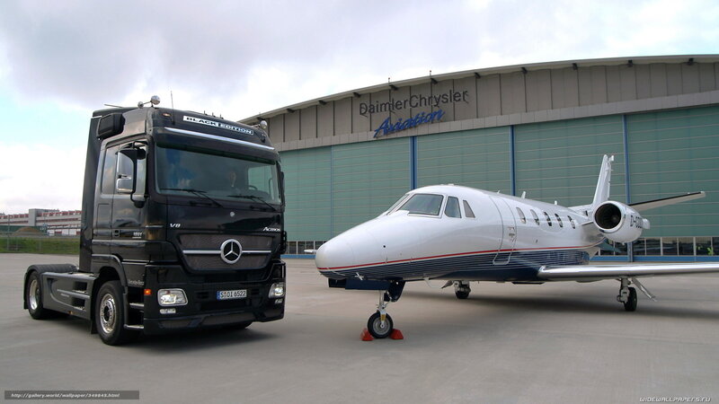 Mercedes-Benz truck and private jet