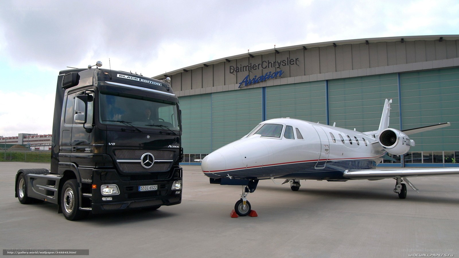 Mercedes-Benz truck and private jet