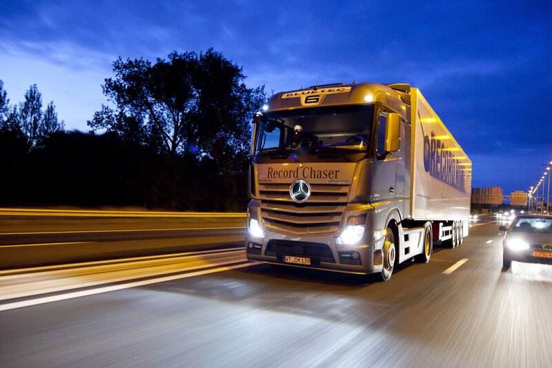 Mercedes-Benz truck at night