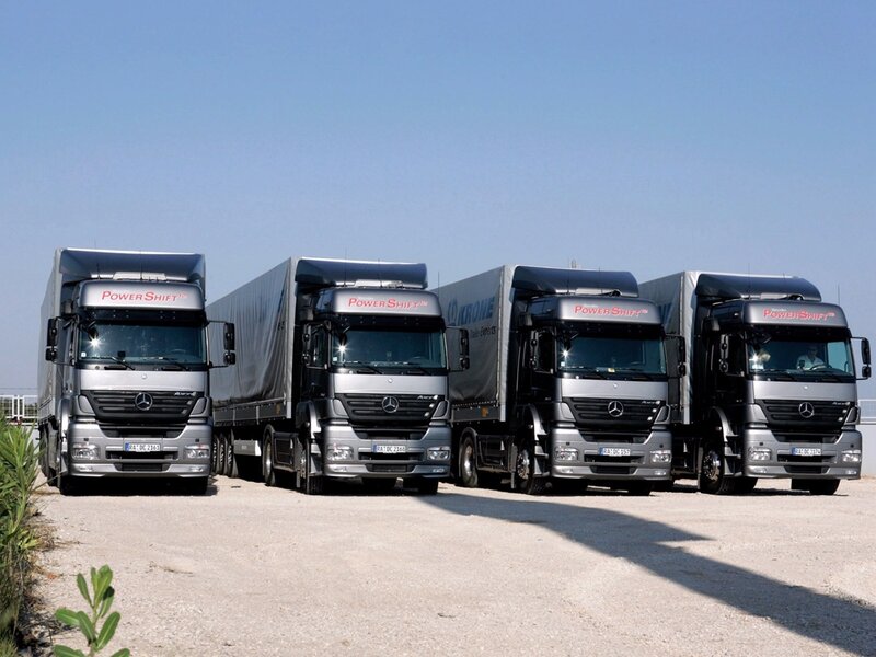 Mercedes-Benz trucks in a row