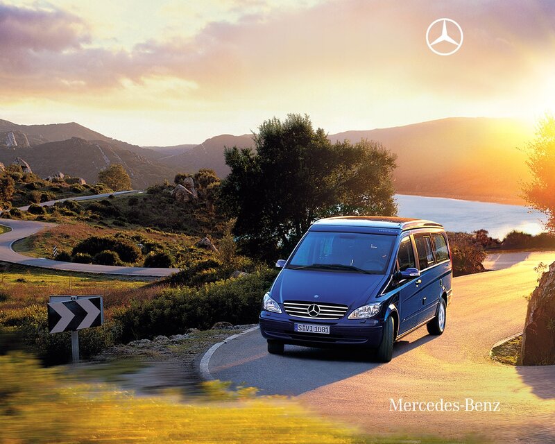 Mercedes-Benz van on a scenic road