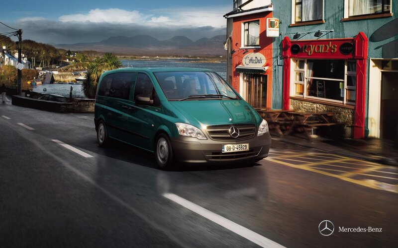 Mercedes-Benz van on coastal road
