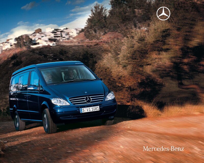 Mercedes-Benz van on dirt road