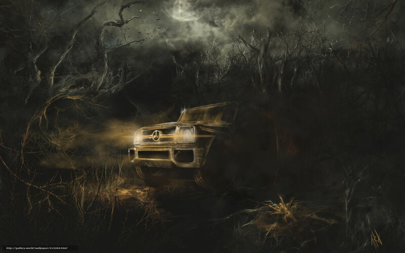 Mercedes G-Wagen in haunted forest