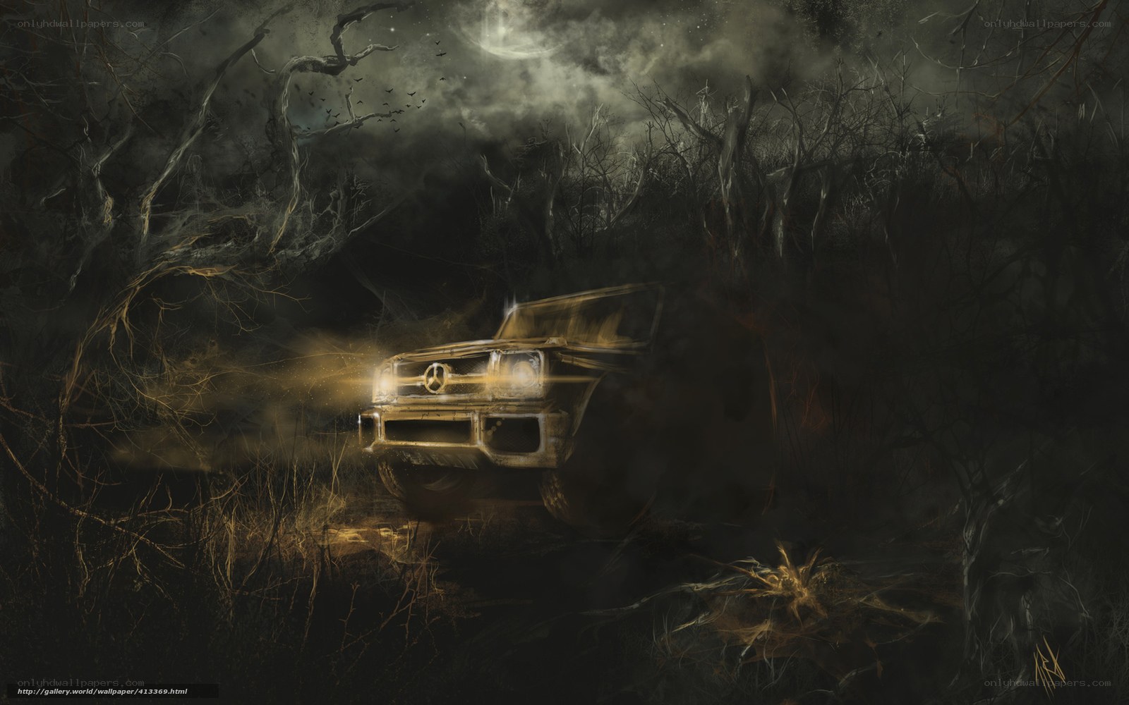 Mercedes G-Wagen in haunted forest