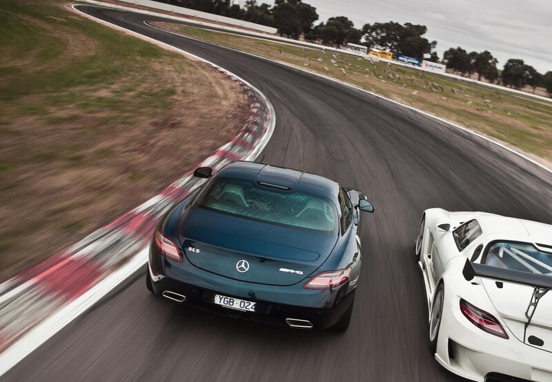 Mercedes SLS AMG on racetrack