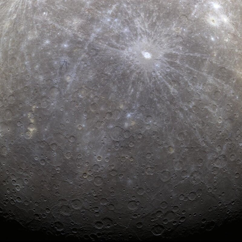 Mercury's Cratered Surface — Gray