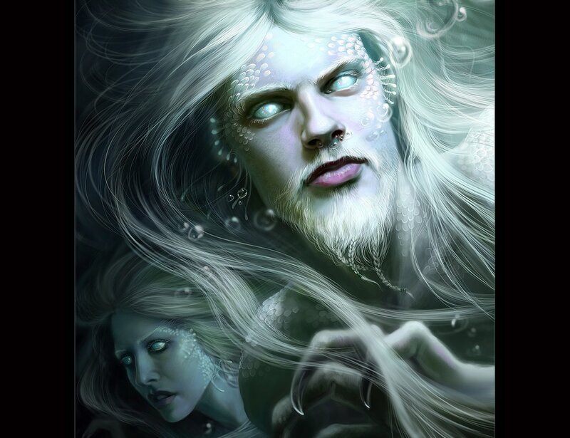 merfolk couple in underwater scene
