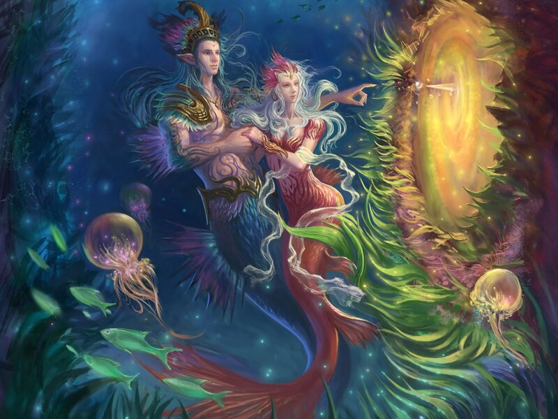 Merfolk Couple Underwater — Blue