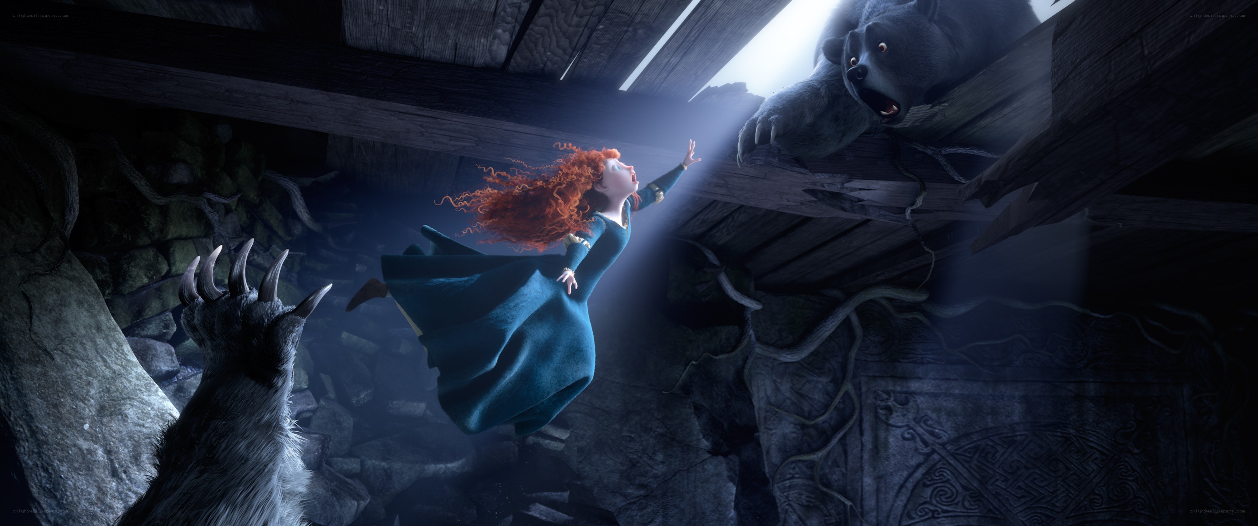 Merida falling in a cave