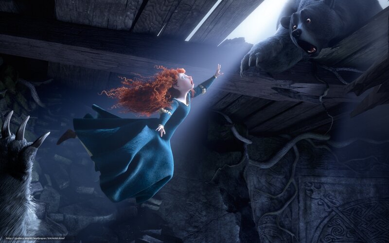 Merida falling in a cave