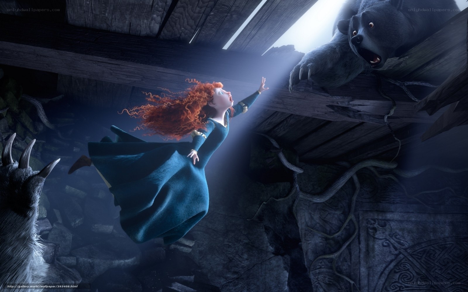 Merida falling in a cave