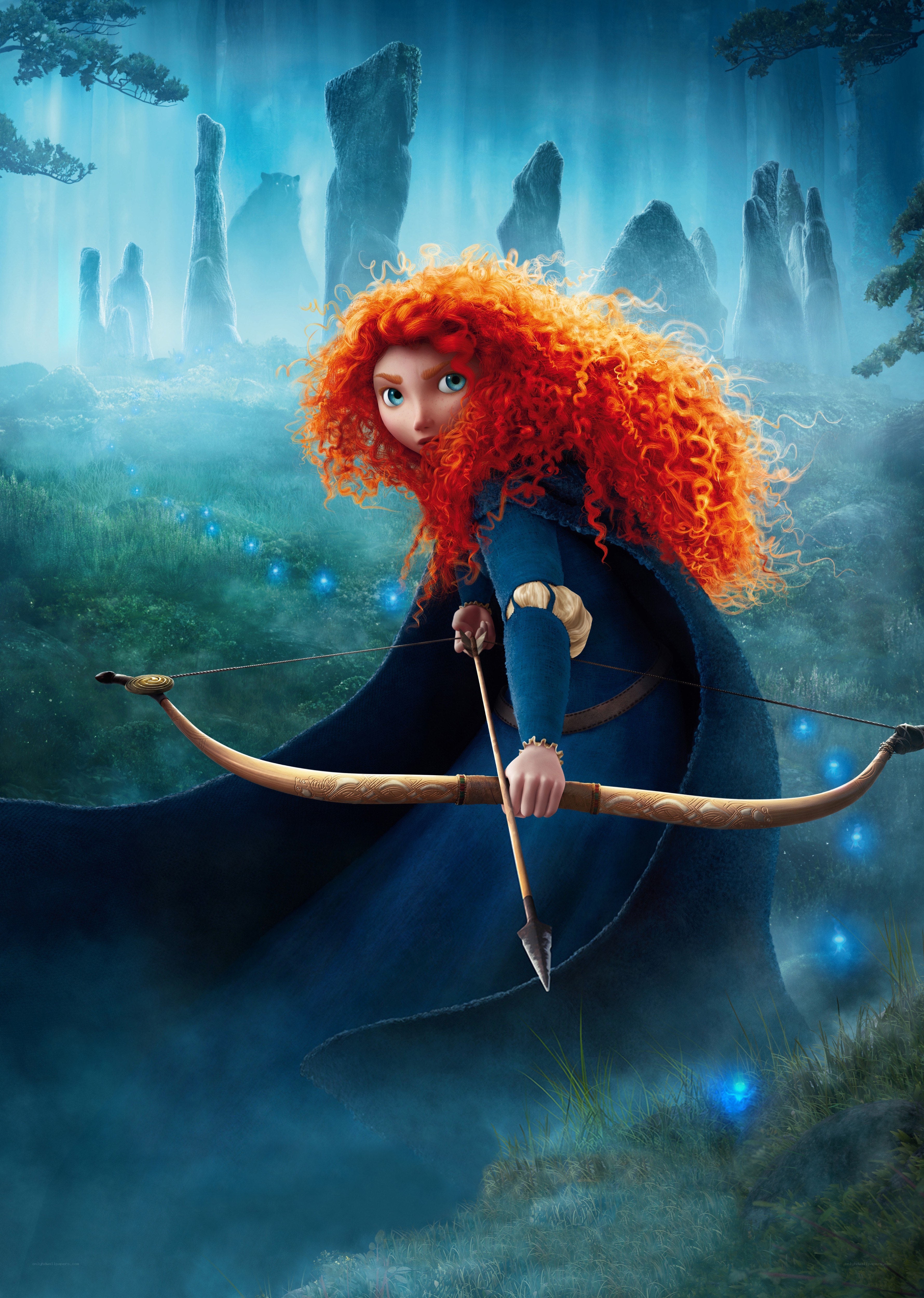 Merida with bow in mystical forest