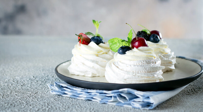 Meringue Desserts with Berries — White, Calm