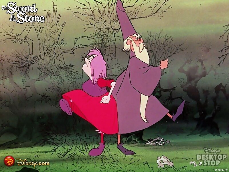 Merlin and Madam Mim in the forest