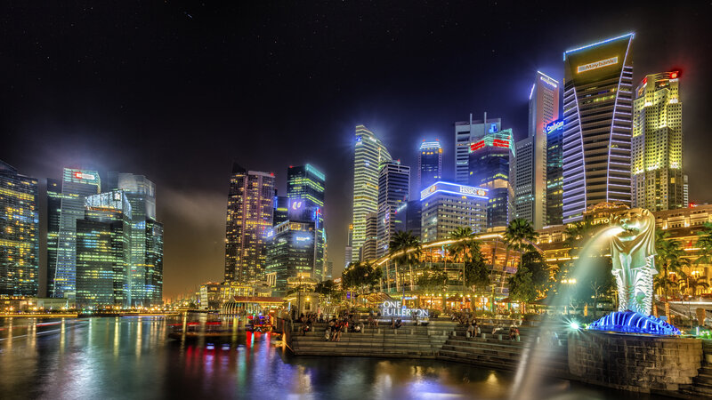 Merlion Statue at Night — Blue, Dramatic