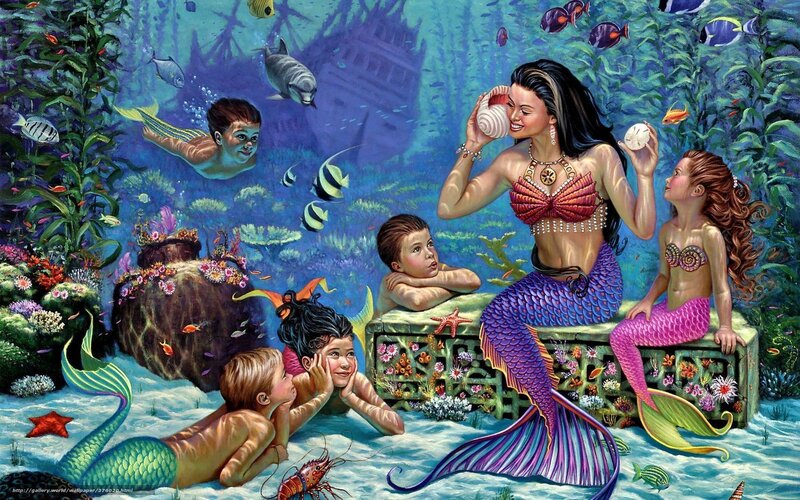 mermaid and children underwater