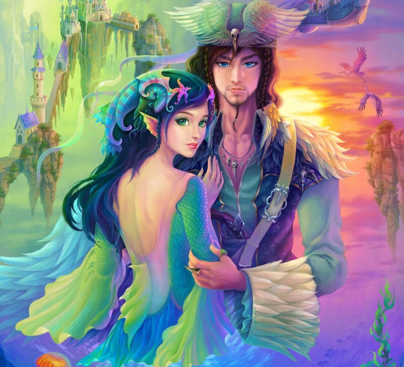 Mermaid and Man Embracing