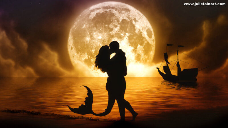Mermaid and Man Kissing