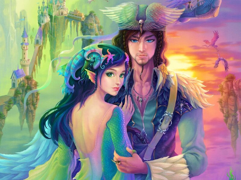 Mermaid and Man with Wings