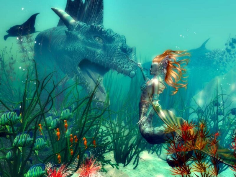 mermaid and sea dragon underwater