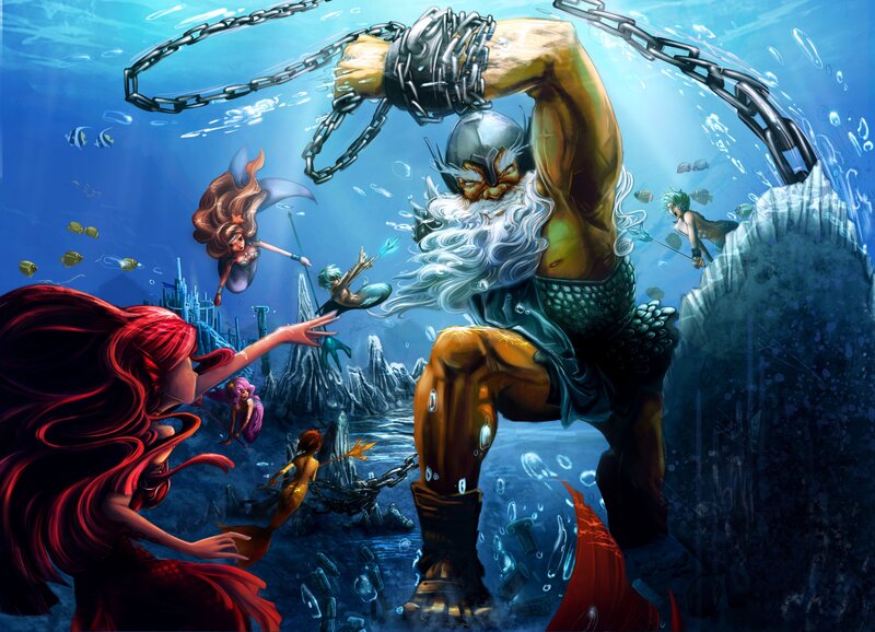 mermaid and sea king underwater