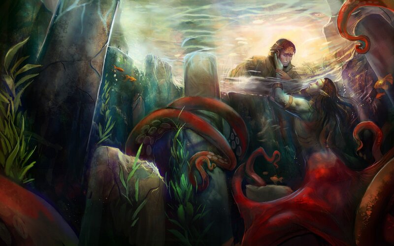 mermaid and warrior underwater