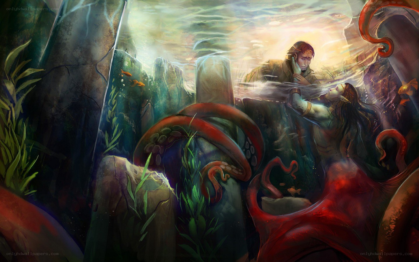 mermaid and warrior underwater