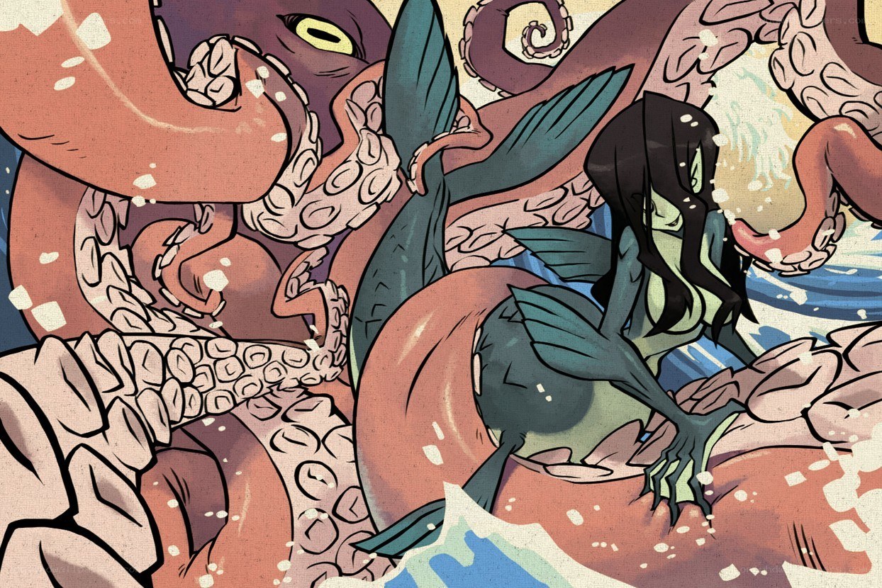 mermaid battling sea monster