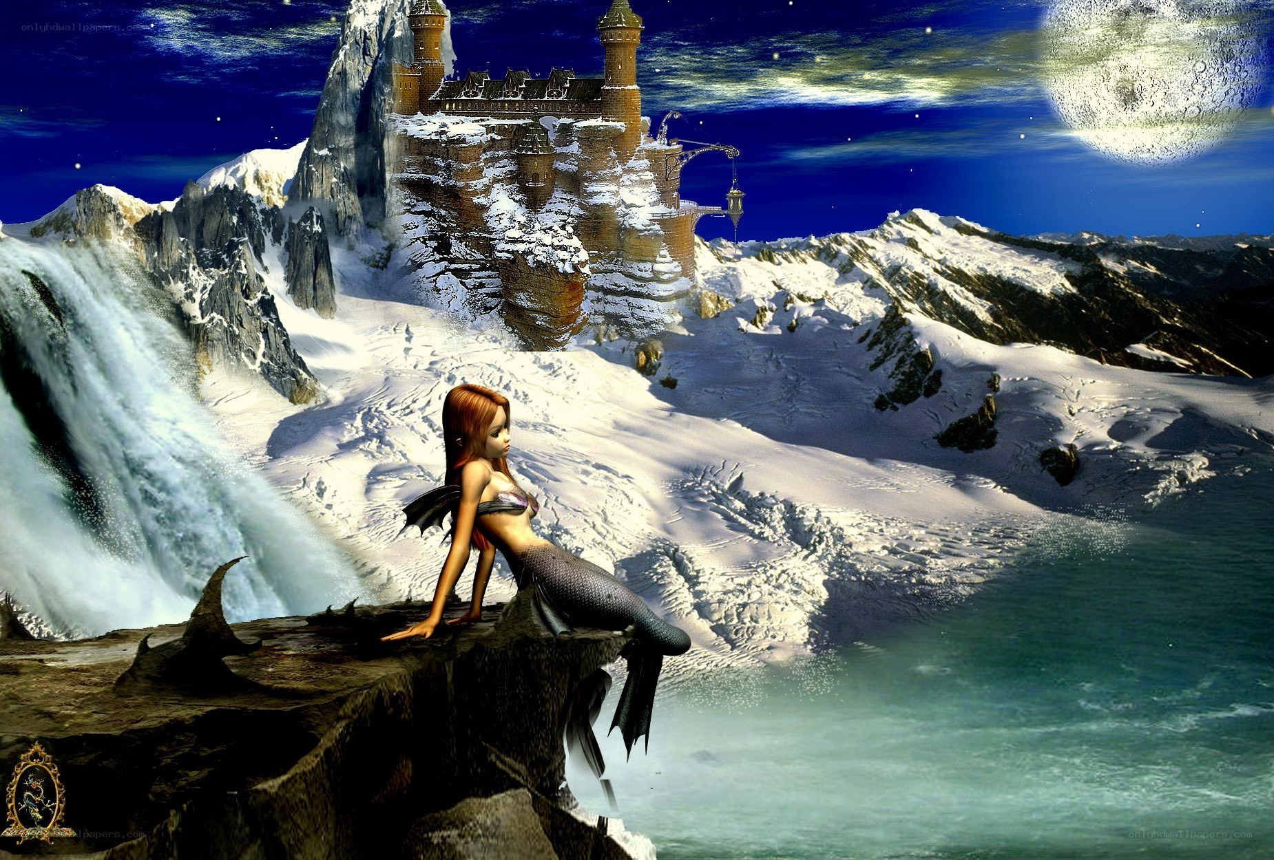 mermaid by snowy castle