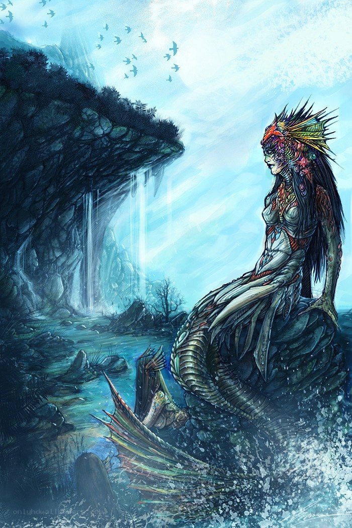 mermaid by the waterfall