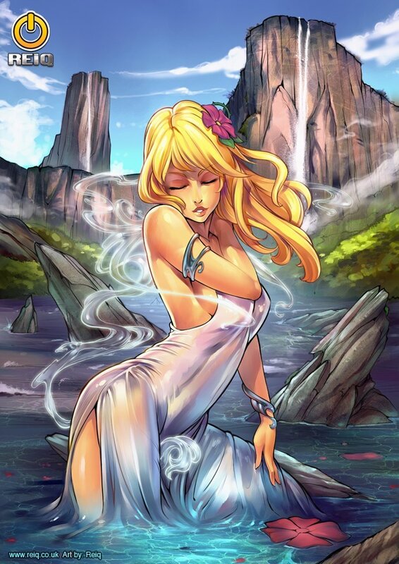 mermaid by waterfall