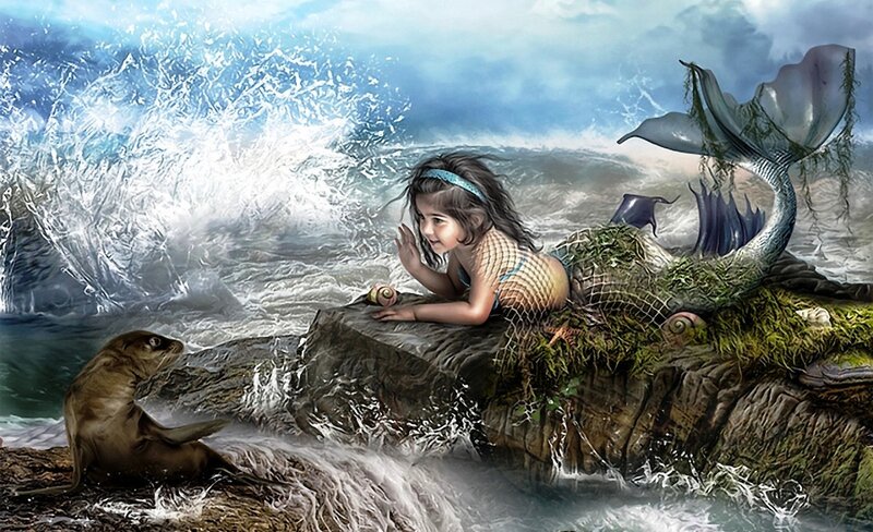 Mermaid Child on Rock