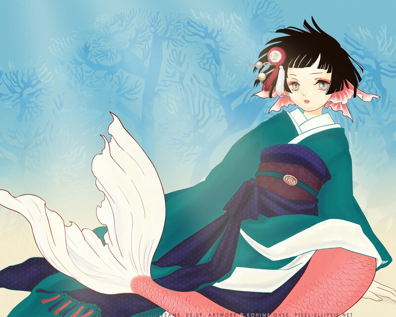 Mermaid Girl in Kimono