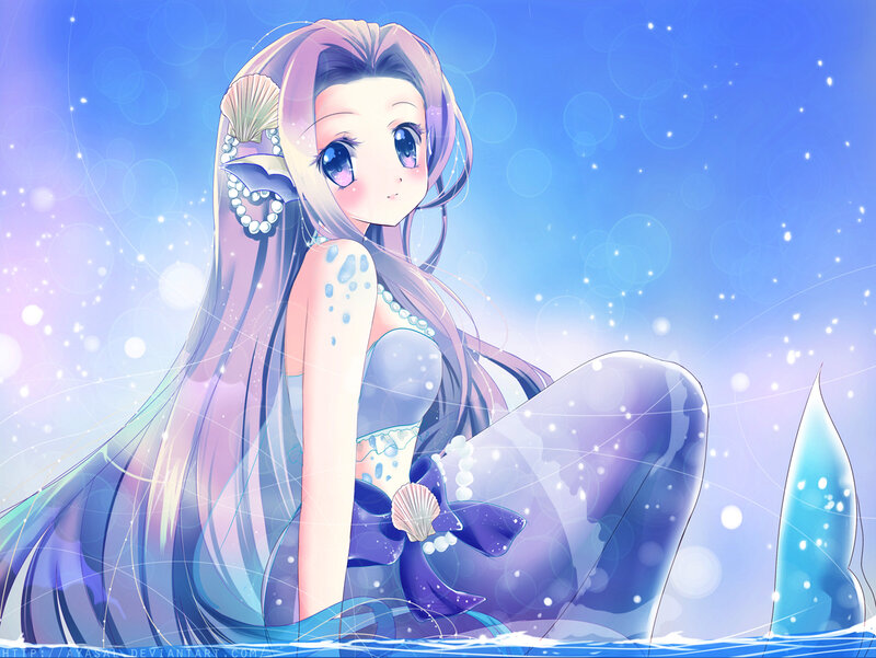 Mermaid Girl in Water — Blue